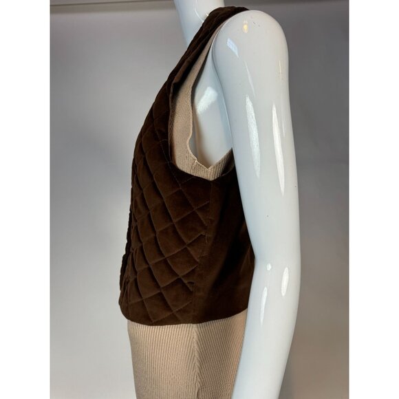 Vintage Brown Quilted Velvet Button-Up Vest Womens - Picture 13 of 16
